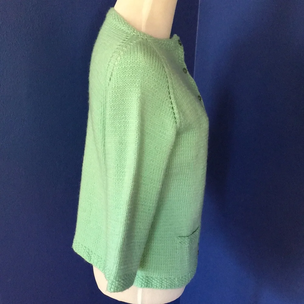 Vintage 1950s mint sea foam green handmade sweater cardigan pinup rockabilly - Picture 7 of 15